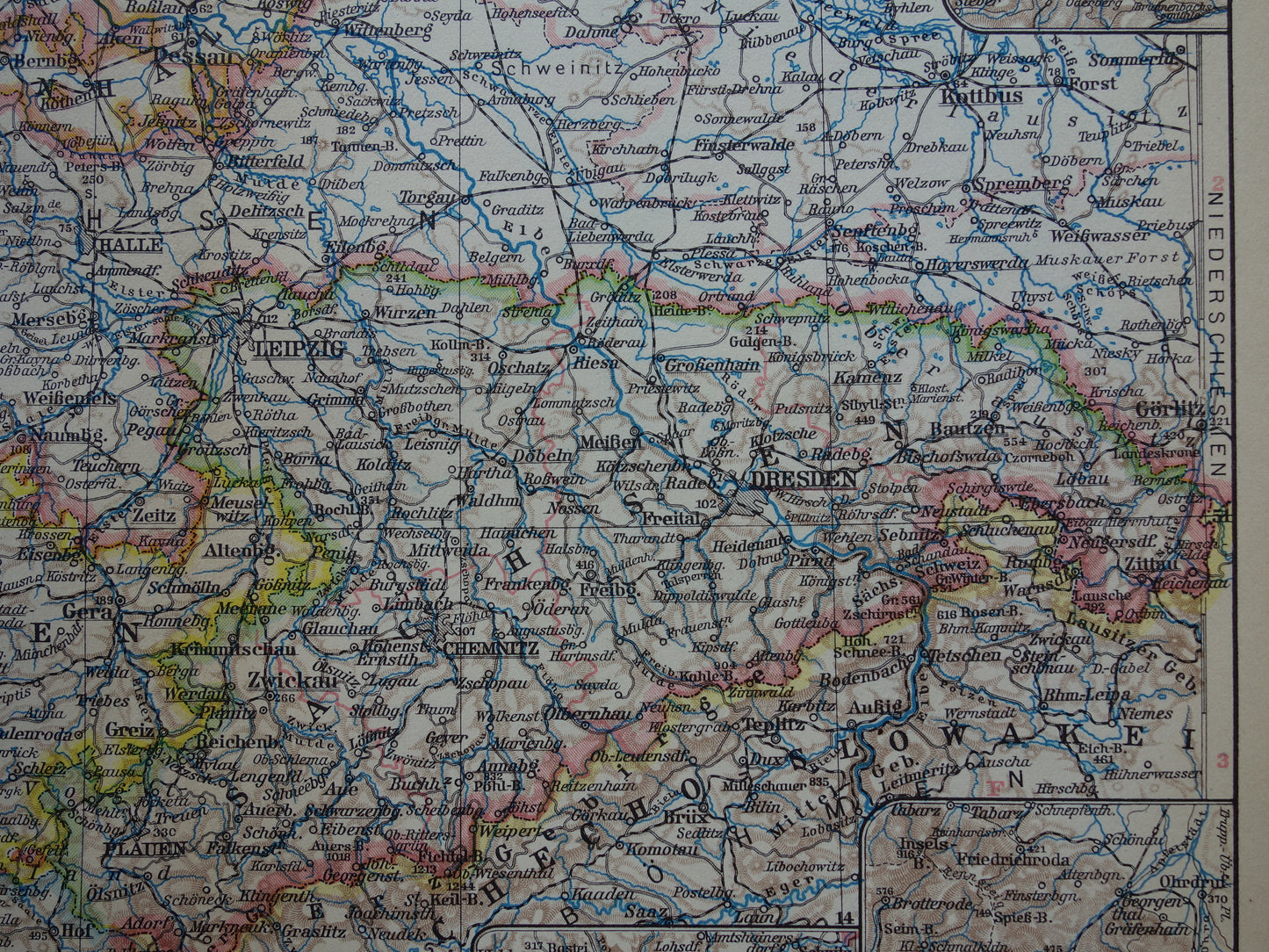 Thuringia and Saxony old map of Germany from 1931 original vintage map Leipzig Dresden Halle