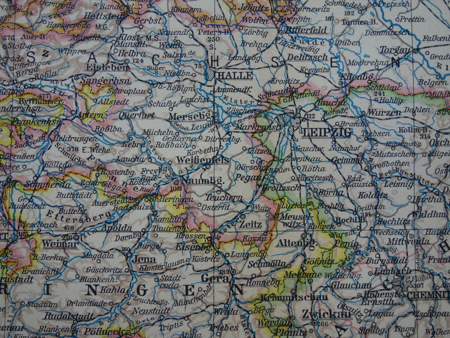 Thuringia and Saxony old map of Germany from 1931 original vintage map Leipzig Dresden Halle