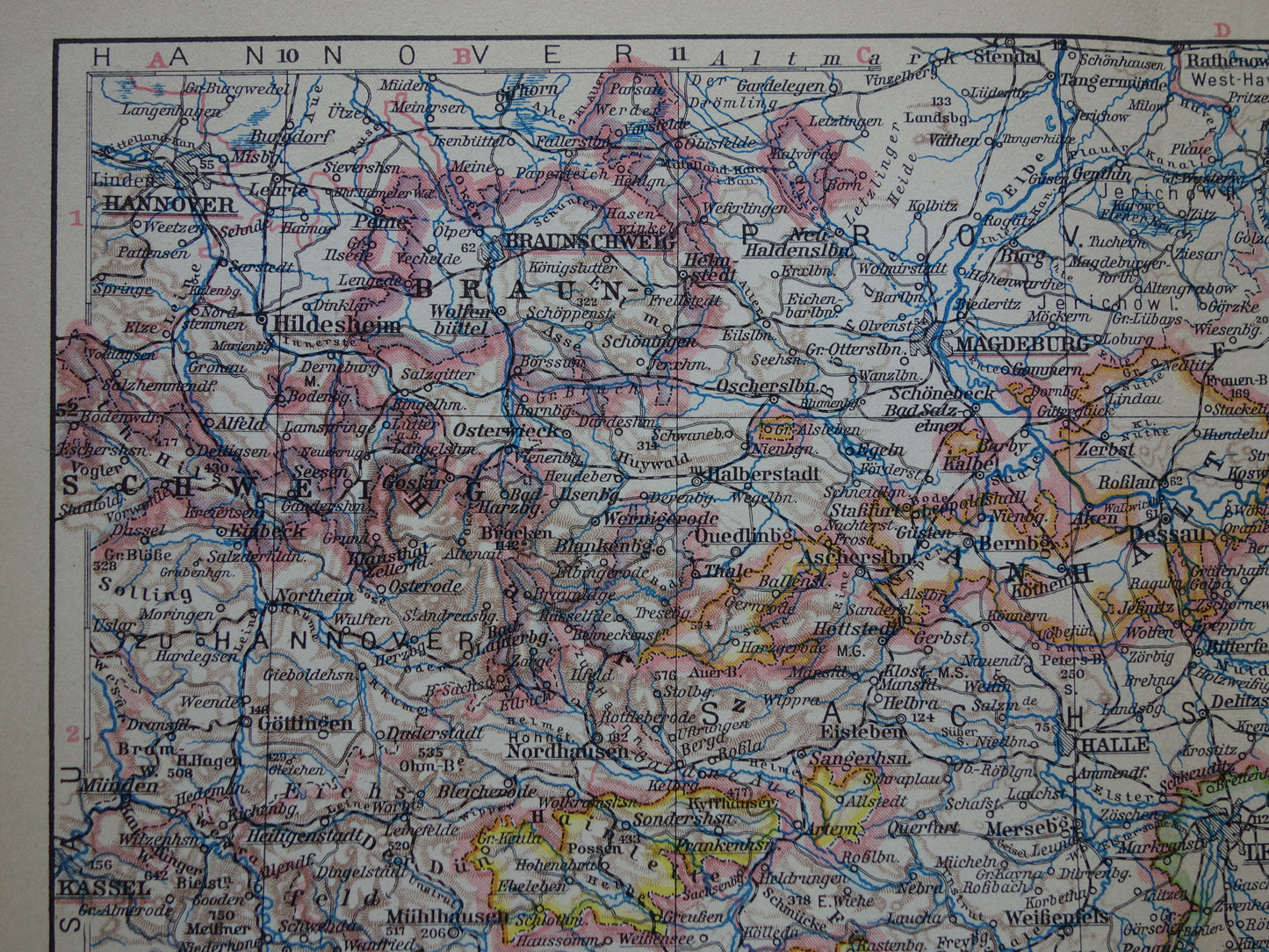 Thuringia and Saxony old map of Germany from 1931 original vintage map Leipzig Dresden Halle