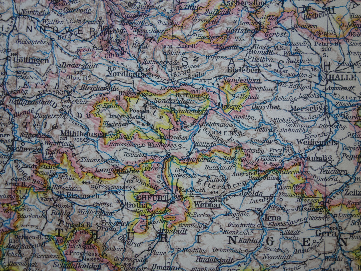 Thuringia and Saxony old map of Germany from 1931 original vintage map Leipzig Dresden Halle