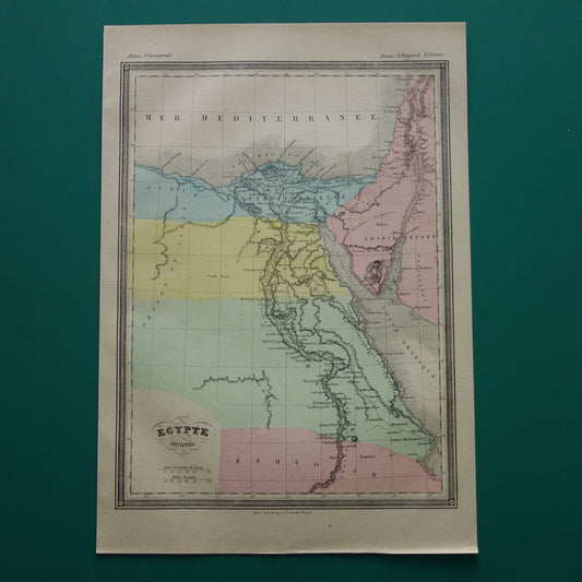 Kaart van het oude Egypte Kleurrijke antieke Franse landkaart van Egypte in klassieke oudheid - vintage kaarten