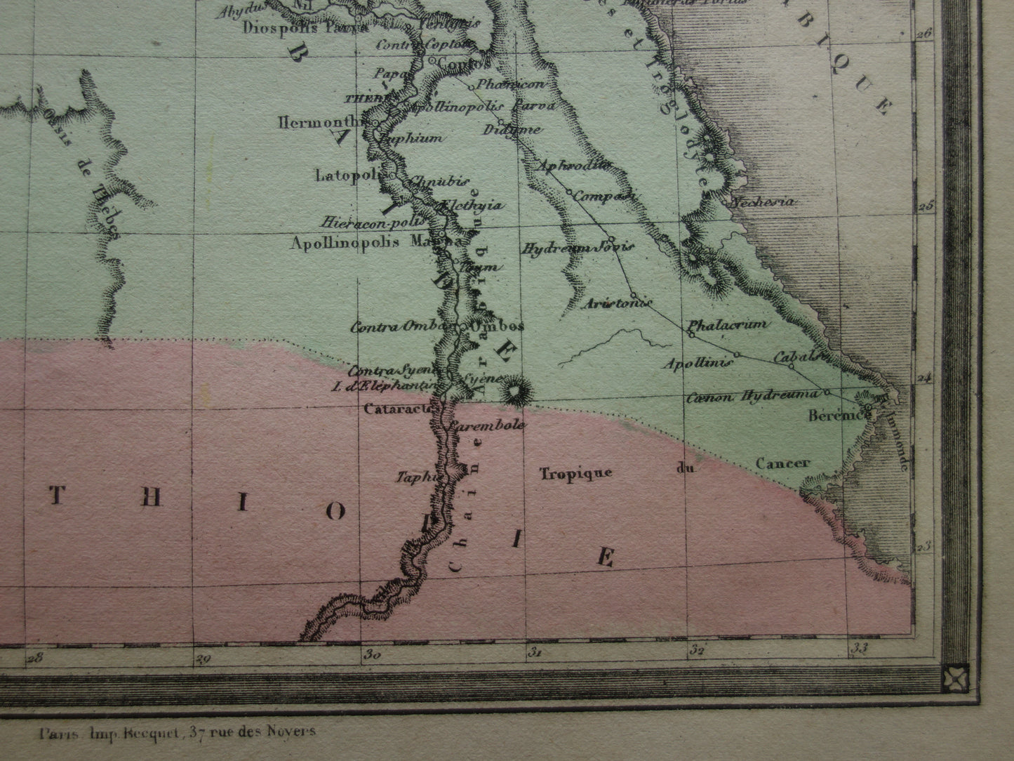 Map of Ancient Egypt Colorful antique French map of Egypt in classical antiquity - vintage maps
