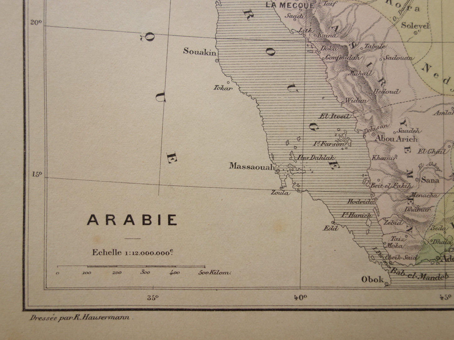 Saoedi-Arabië oude kaart van Saudi-Arabie 1896 originele antieke vintage landkaart Riyad Djedda