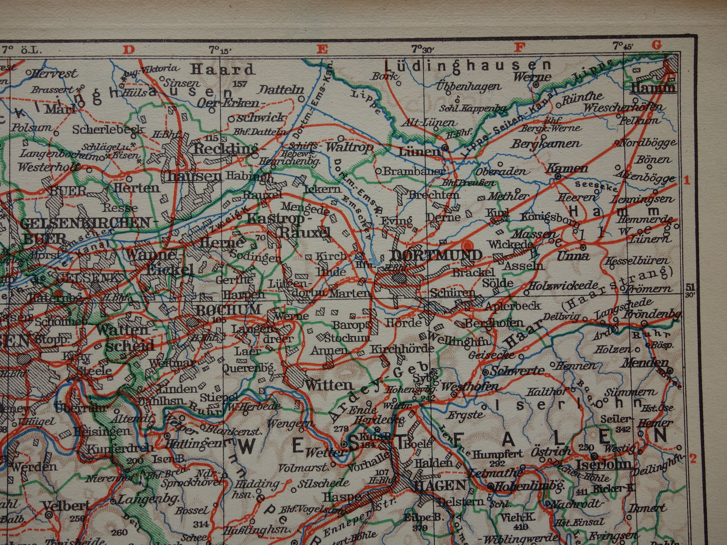 RUHR AREA Small old map of Ruhr area from 1928 original vintage German map Cologne Essen Dortmund