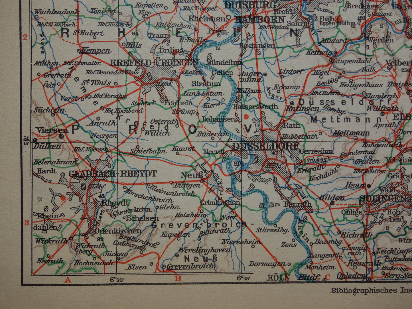 RUHR AREA Small old map of Ruhr area from 1928 original vintage German map Cologne Essen Dortmund