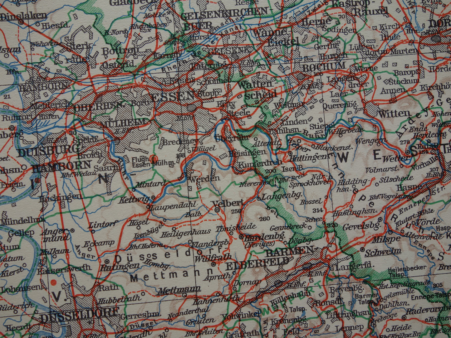 RUHR AREA Small old map of Ruhr area from 1928 original vintage German map Cologne Essen Dortmund