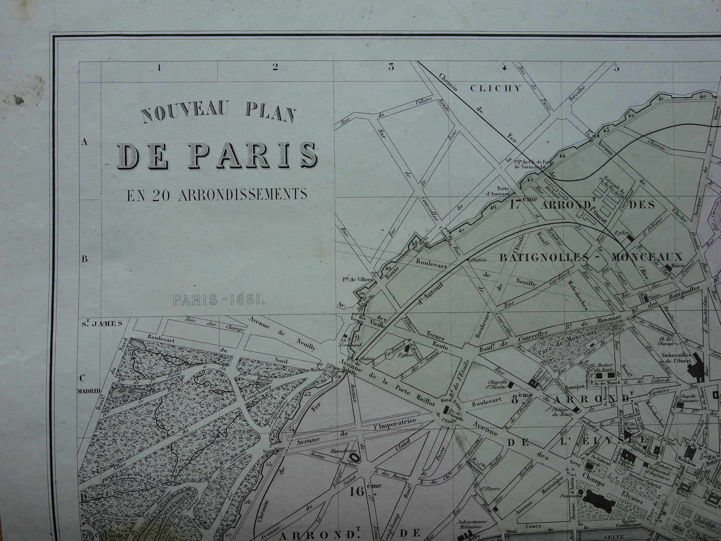 Old map of Paris from the year 1869 DAMAGED Large original antique map Paris historical vintage maps