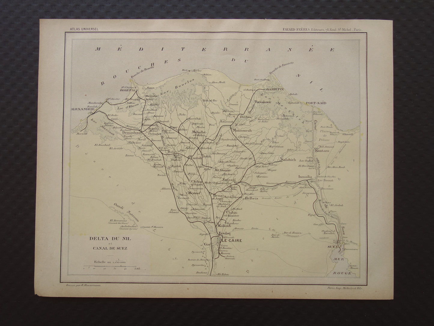 EGYPT antique map of the Nile Delta from 1896 Old French hand-colored map of the mouth of the Nile