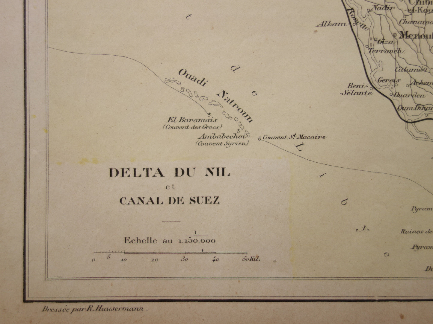 EGYPT antique map of the Nile Delta from 1896 Old French hand-colored map of the mouth of the Nile