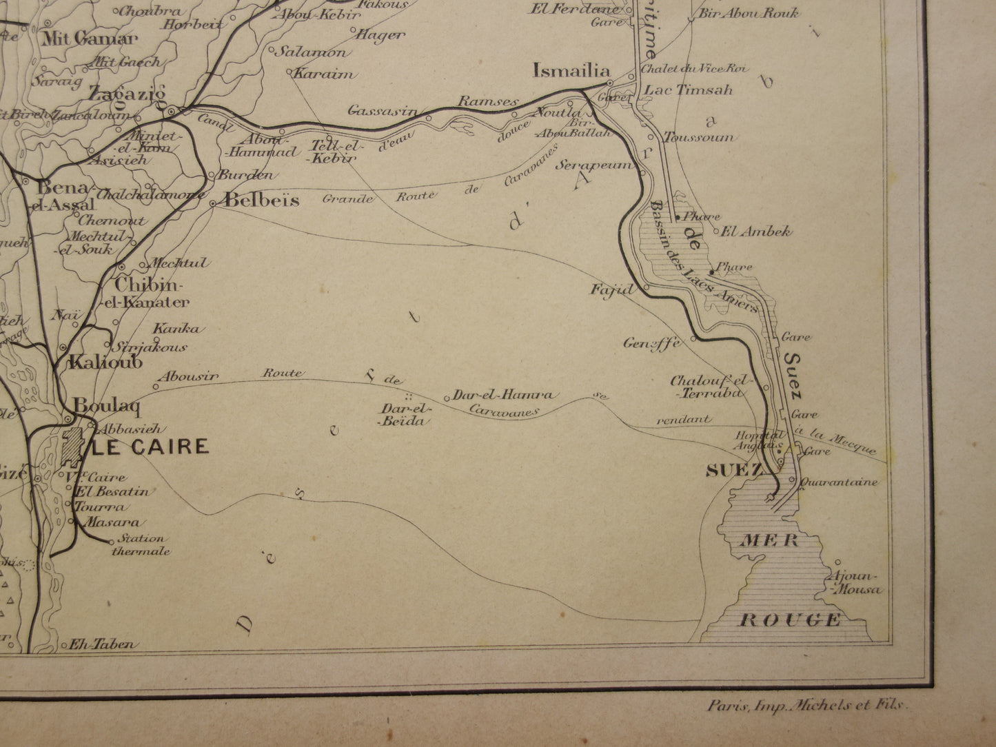 EGYPT antique map of the Nile Delta from 1896 Old French hand-colored map of the mouth of the Nile