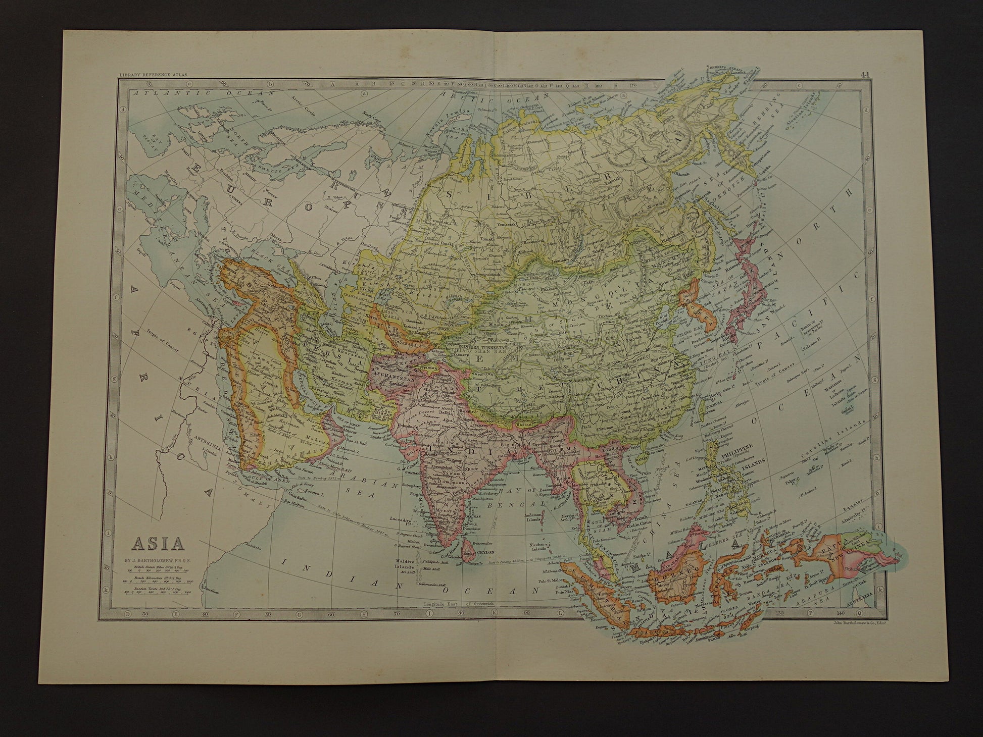 AZIË oude kaart 1890 originele antieke Engelse landkaart van continent Azië poster