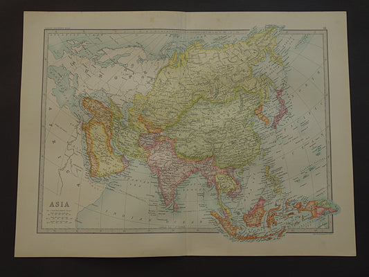 AZIË oude kaart 1890 originele antieke Engelse landkaart van continent Azië poster