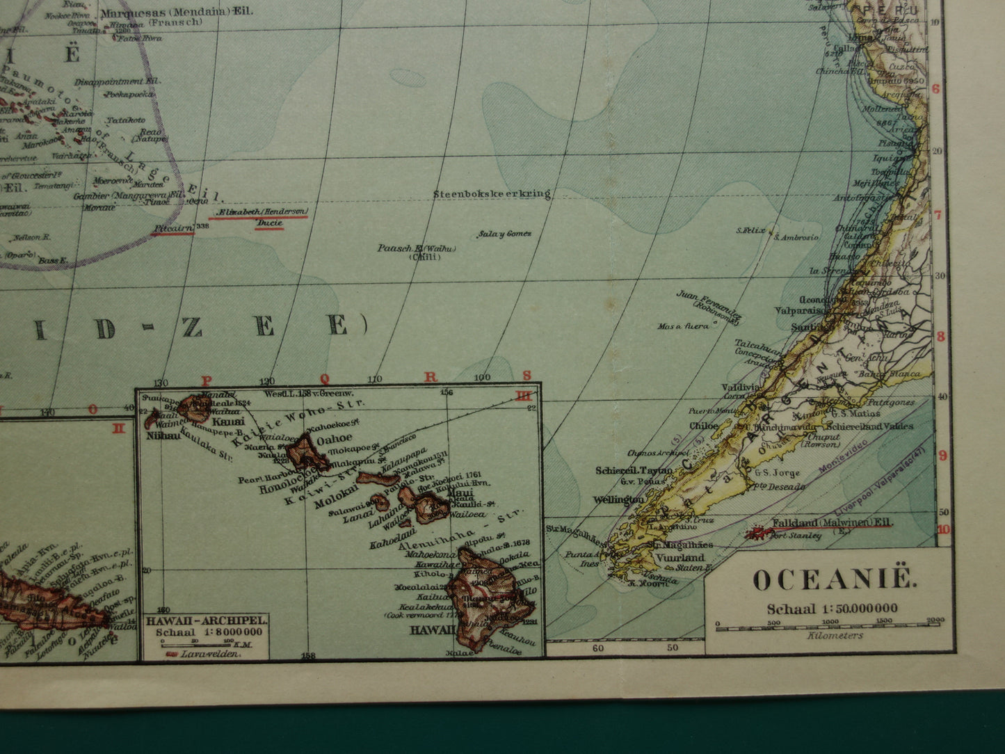 Old map of Oceania 1929 original Dutch vintage map continent