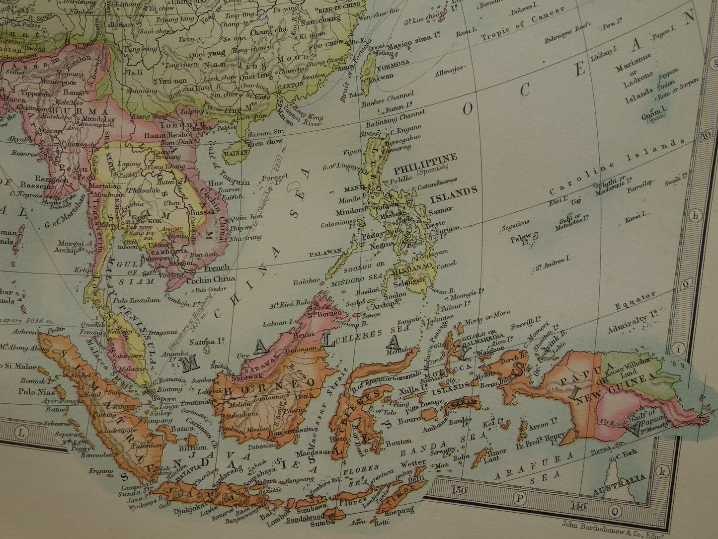 ASIA old map 1890 original antique English map of continent Asia poster