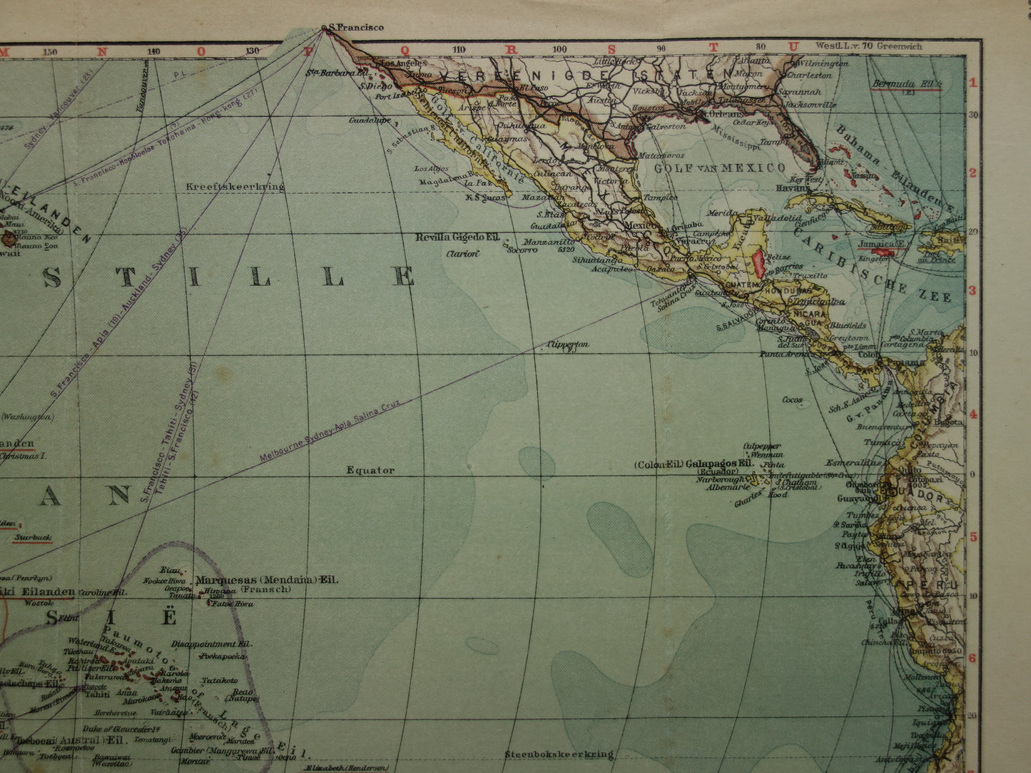 Old map of Oceania 1929 original Dutch vintage map continent