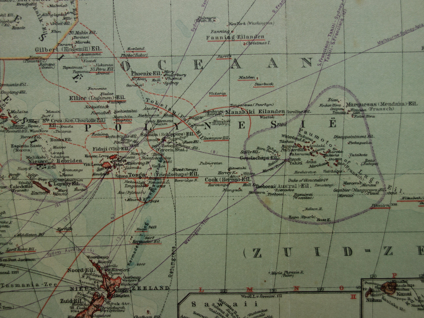 Old map of Oceania 1929 original Dutch vintage map continent