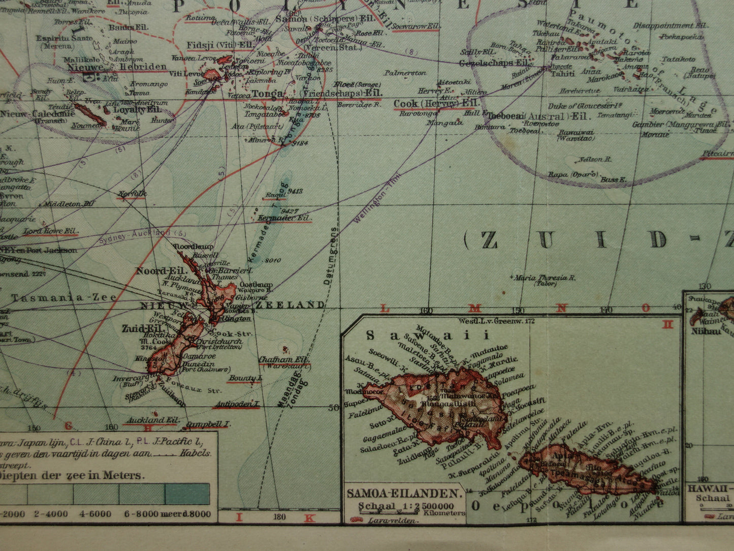 Old map of Oceania 1929 original Dutch vintage map continent