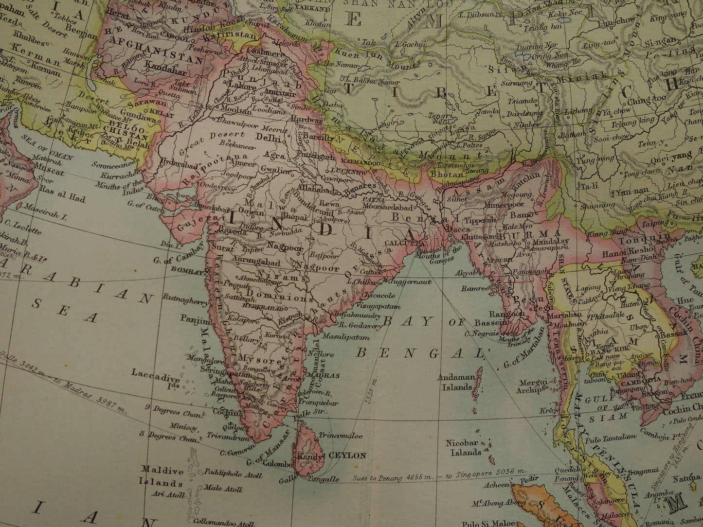 ASIA old map 1890 original antique English map of continent Asia poster