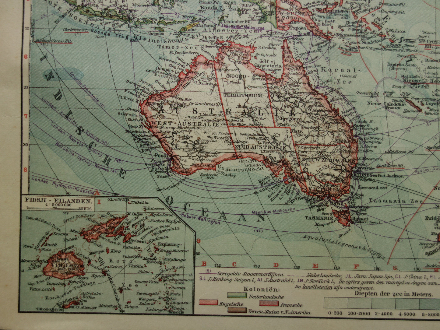 Old map of Oceania 1929 original Dutch vintage map continent