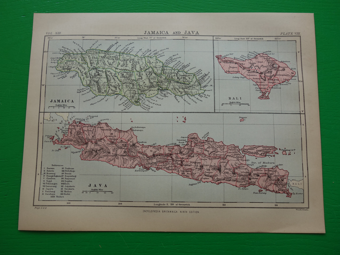 Old map of Jamaica Java and Bali original antique English map from 1880 vintage maps