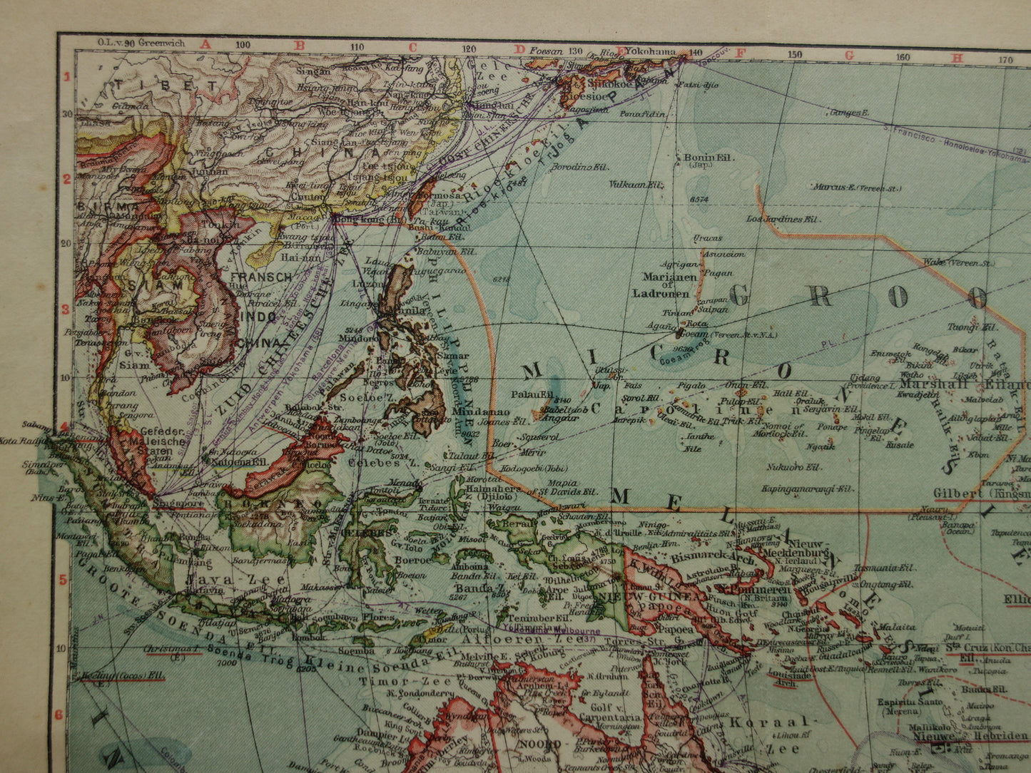 Old map of Oceania 1929 original Dutch vintage map continent