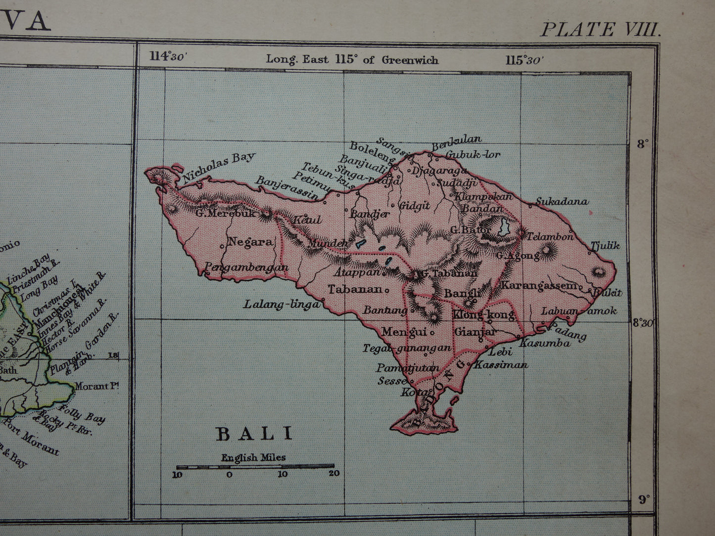 Old map of Jamaica Java and Bali original antique English map from 1880 vintage maps