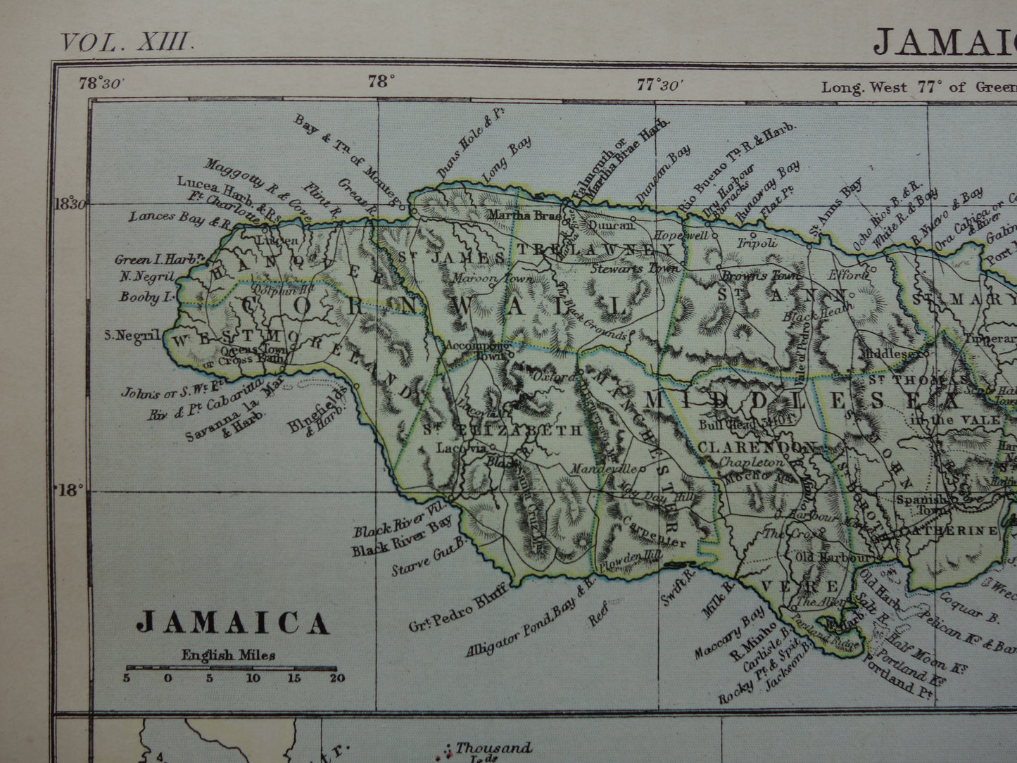 Old map of Jamaica Java and Bali original antique English map from 1880 vintage maps