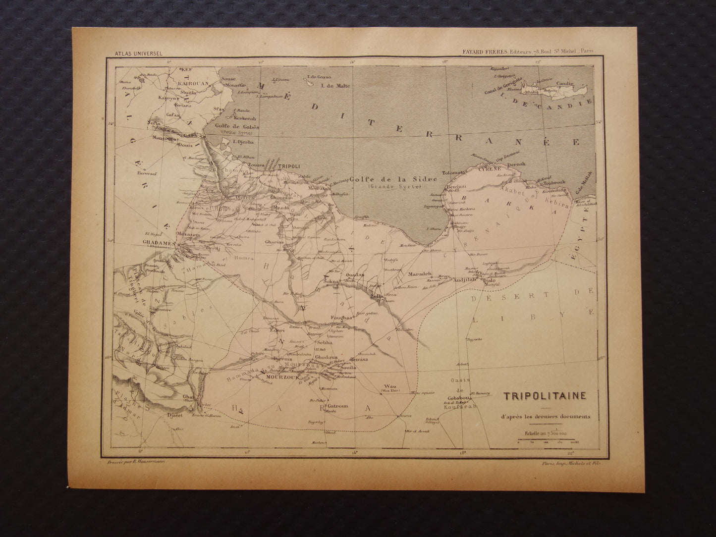 Libya old map 1896 original antique French map Tripoli