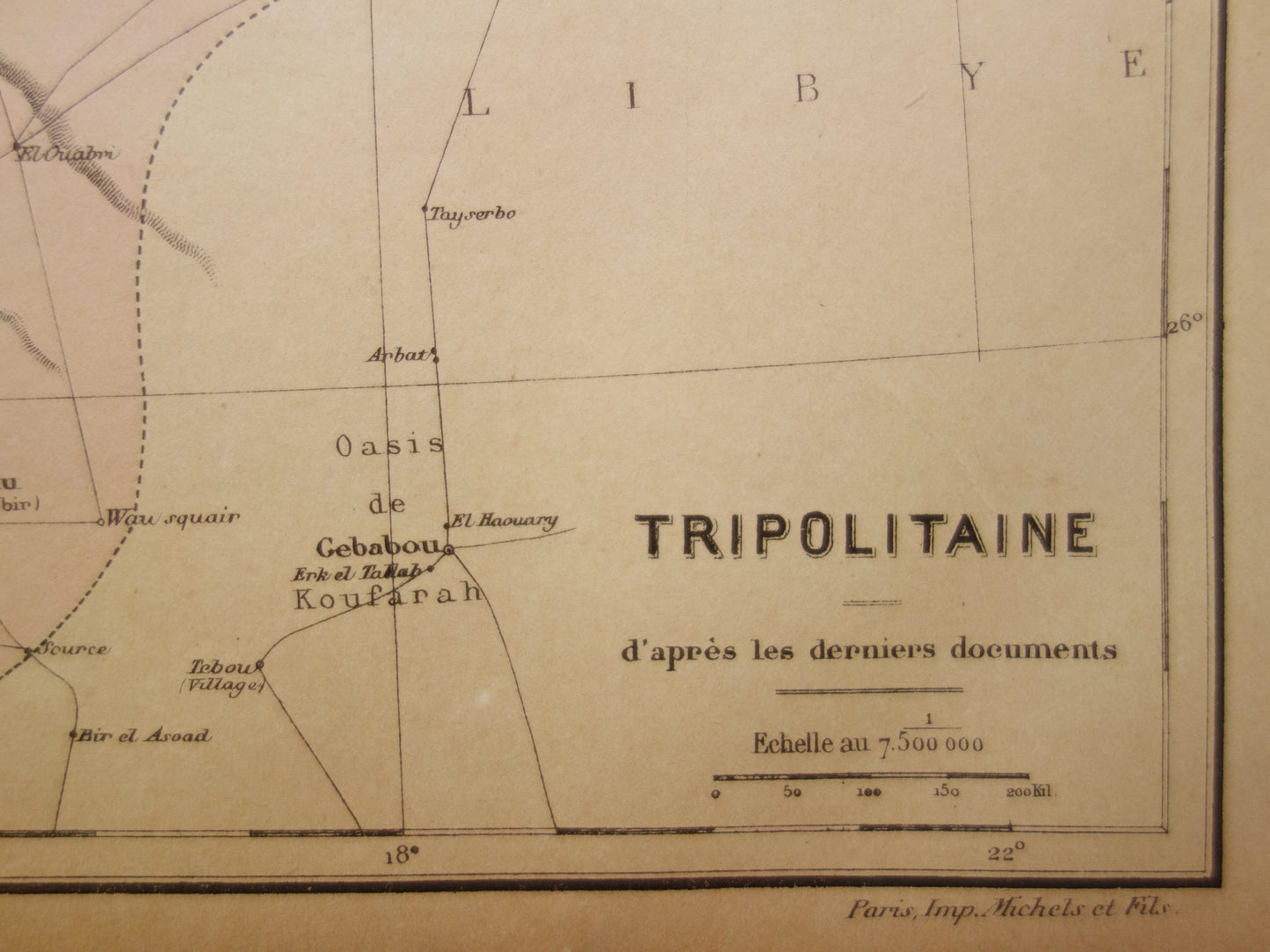 Libya old map 1896 original antique French map Tripoli