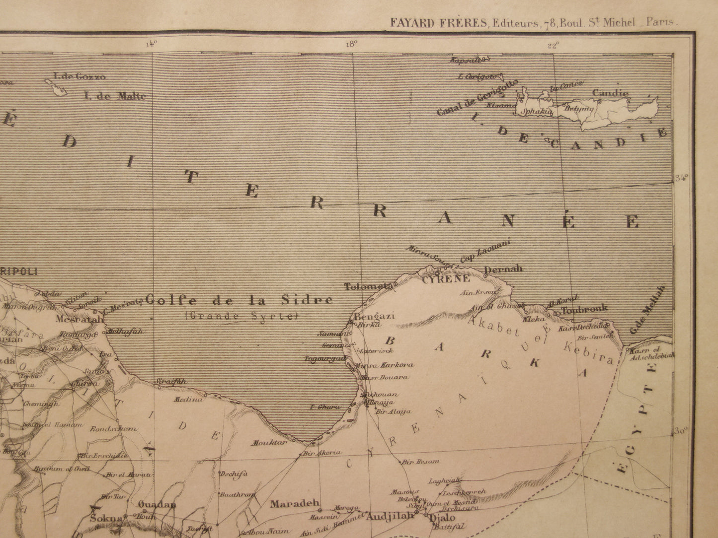 Libya old map 1896 original antique French map Tripoli