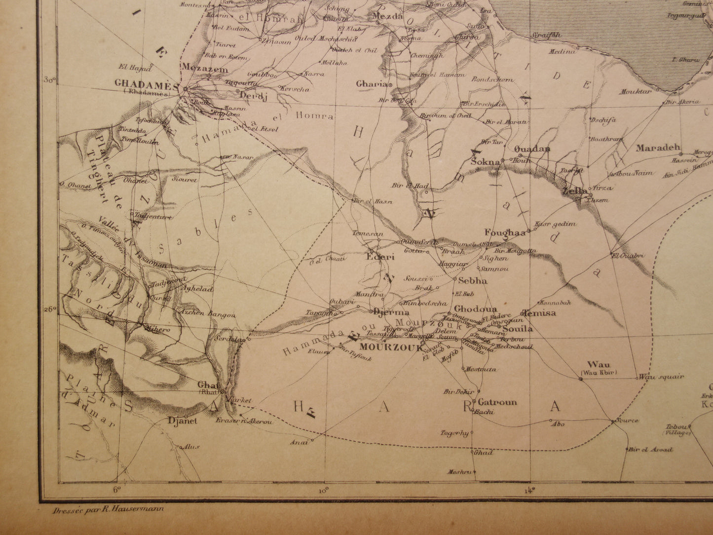 Libya old map 1896 original antique French map Tripoli