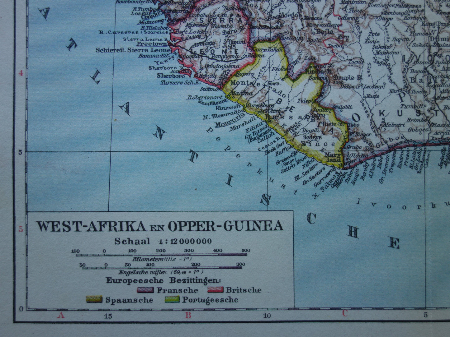 West Africa Old map of Nigeria Ghana Ivory Coast 90+ year old Dutch map vintage maps