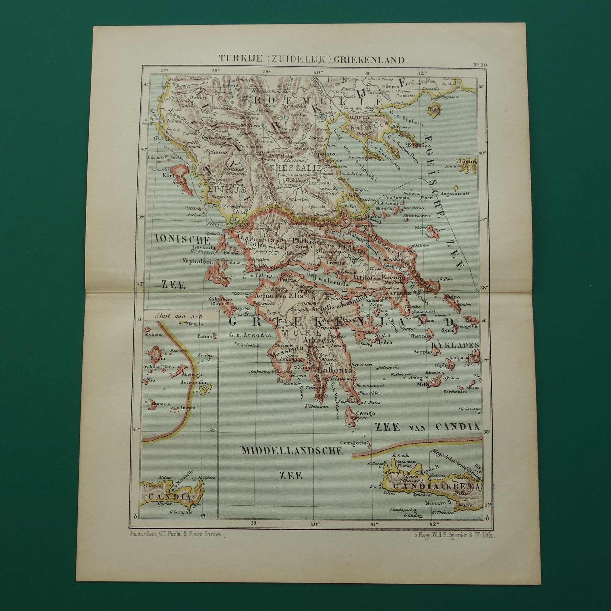 GRIEKENLAND oude landkaart originele antieke Kuyper kaart uit 1882 vintage kaarten Griekenland