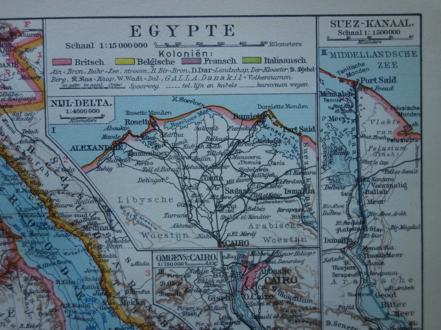 EGYPT vintage Dutch map of Northeast Africa from 1932 with Suez Canal Cairo Nile Delta map - original old maps
