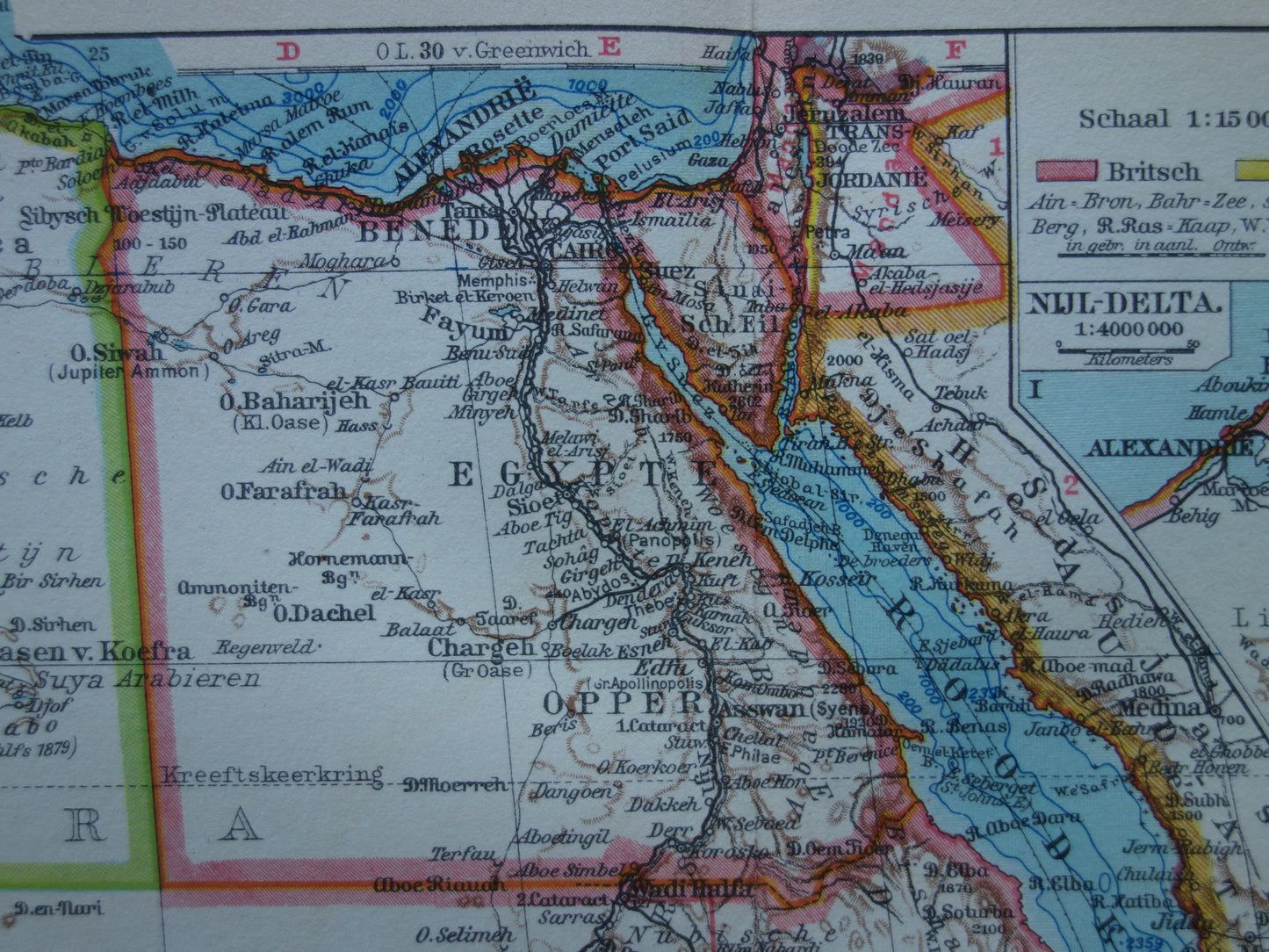 EGYPT vintage Dutch map of Northeast Africa from 1932 with Suez Canal Cairo Nile Delta map - original old maps