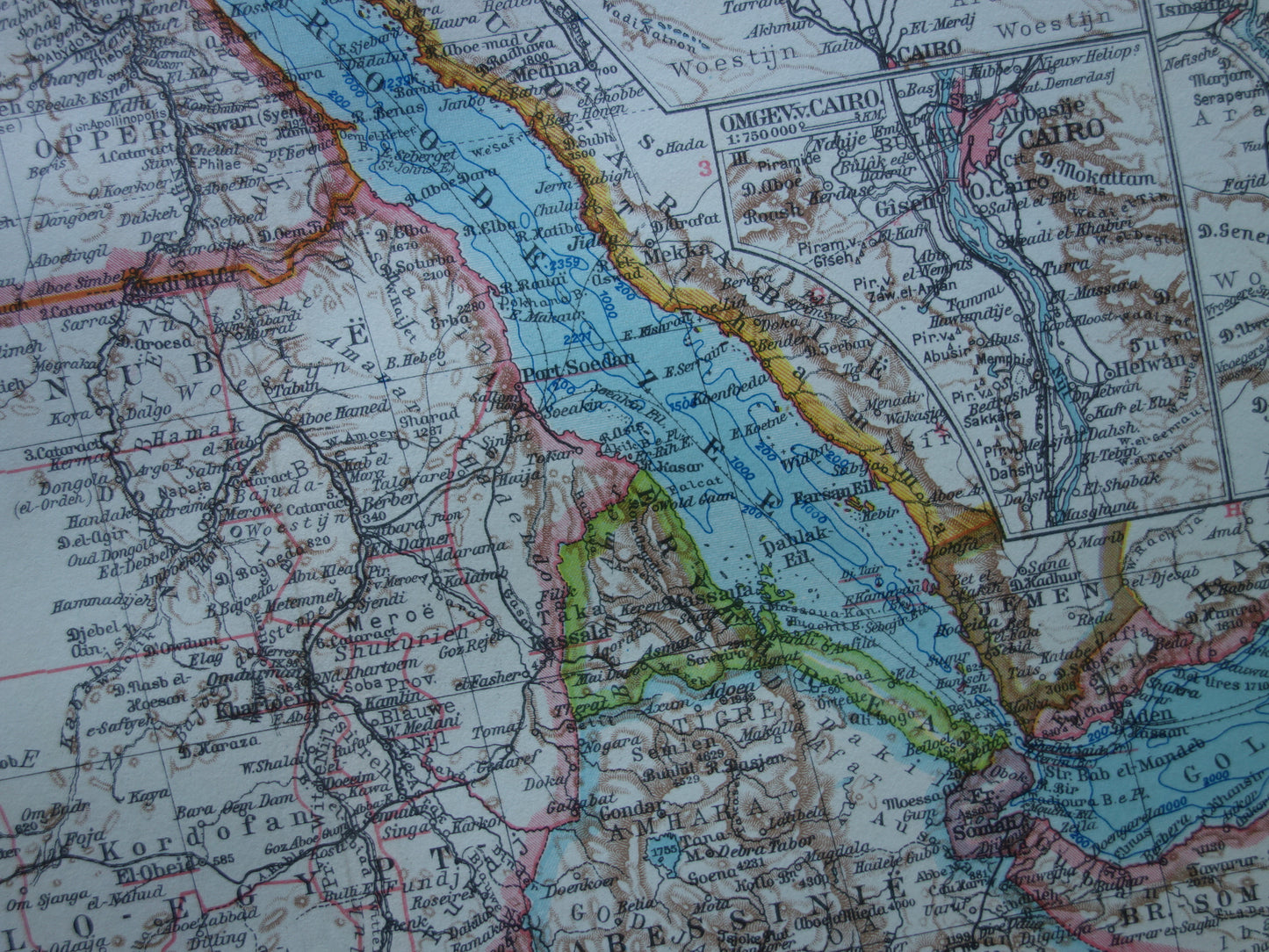 EGYPT vintage Dutch map of Northeast Africa from 1932 with Suez Canal Cairo Nile Delta map - original old maps
