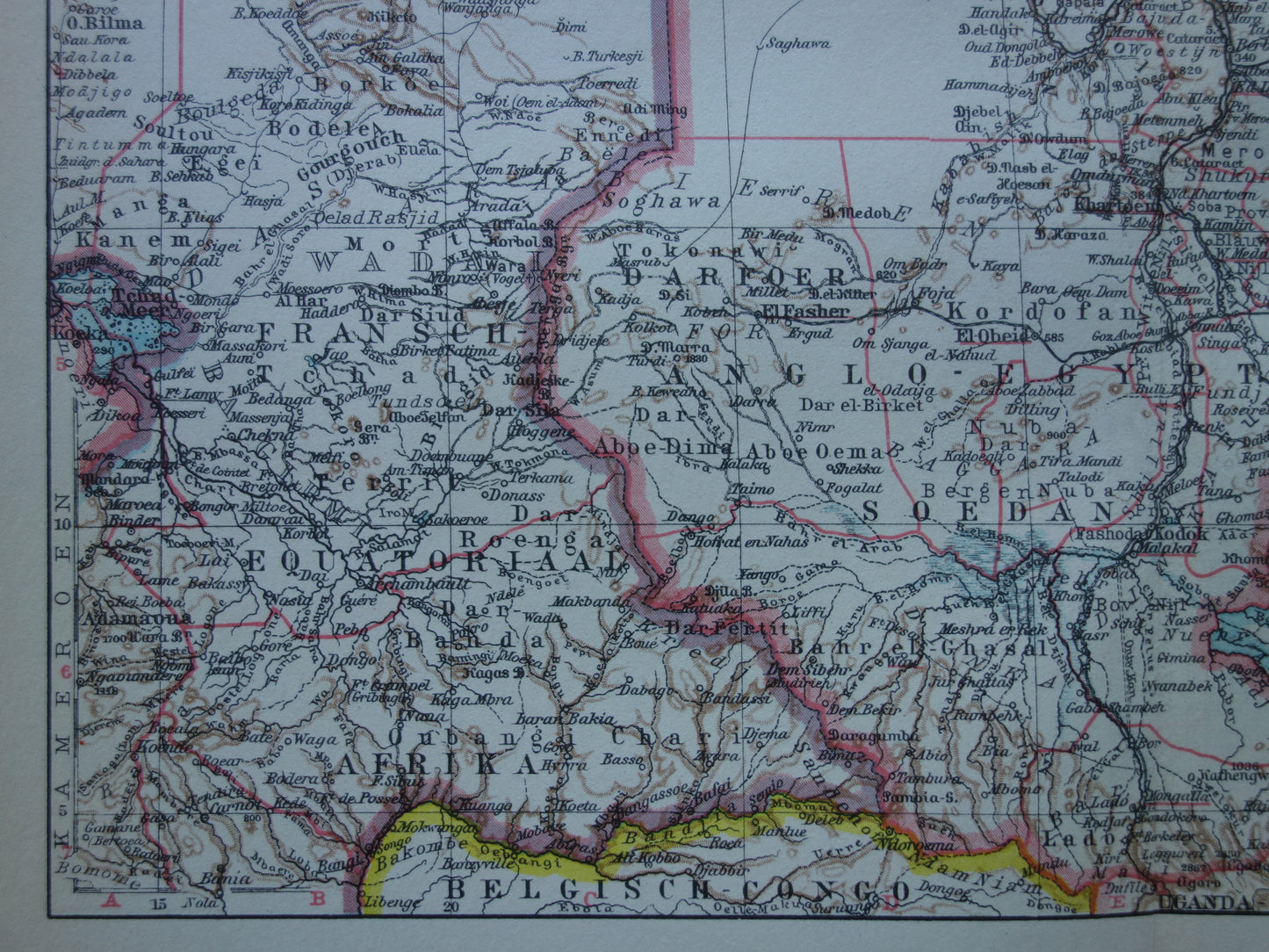 EGYPT vintage Dutch map of Northeast Africa from 1932 with Suez Canal Cairo Nile Delta map - original old maps