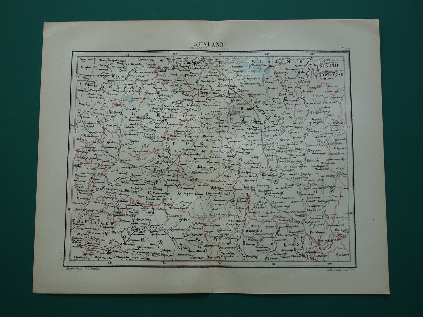 RUSLAND oude landkaart Rusland ten zuiden van Moskou originele antieke Kuyper kaart uit 1882 vintage Nederlandse kaarten
