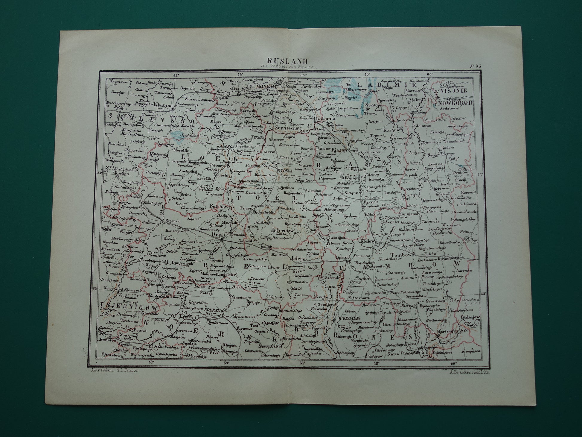 RUSLAND oude landkaart Rusland ten zuiden van Moskou originele antieke Kuyper kaart uit 1882 vintage Nederlandse kaarten