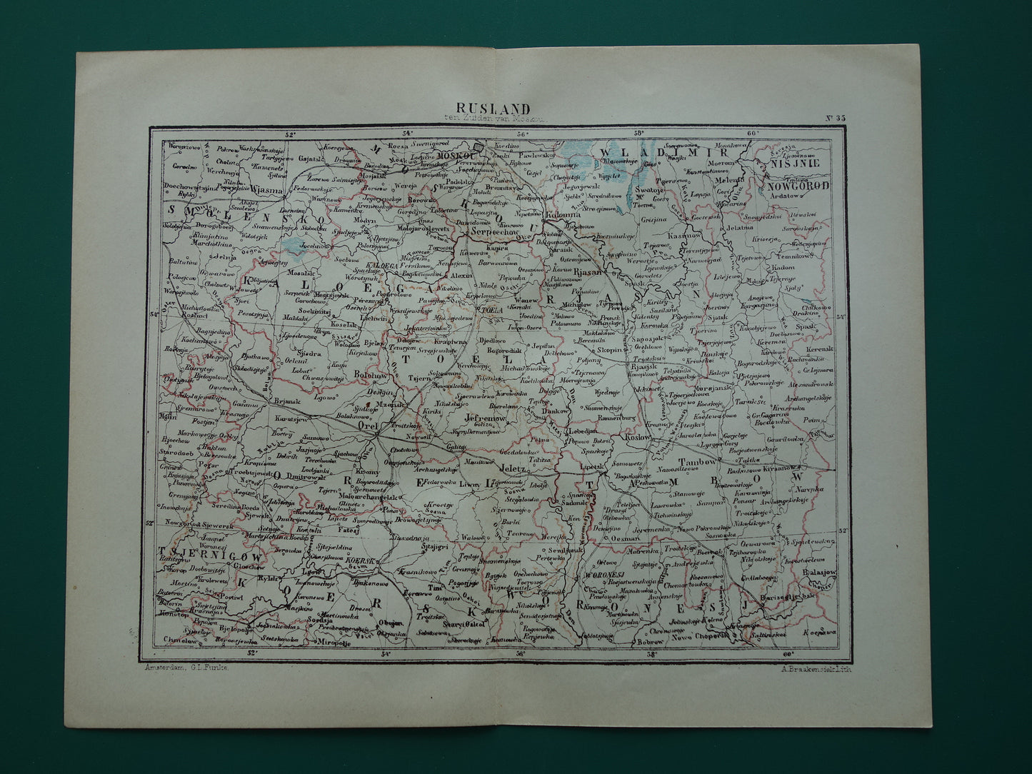 RUSSIA old map Russia south of Moscow original antique Kuyper map from 1882 vintage Dutch maps