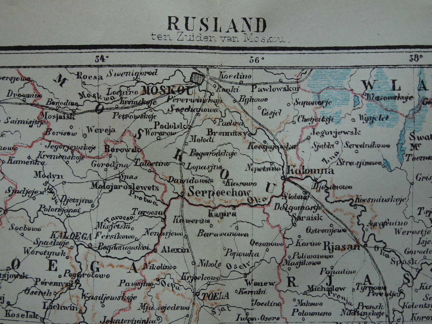 RUSSIA old map Russia south of Moscow original antique Kuyper map from 1882 vintage Dutch maps