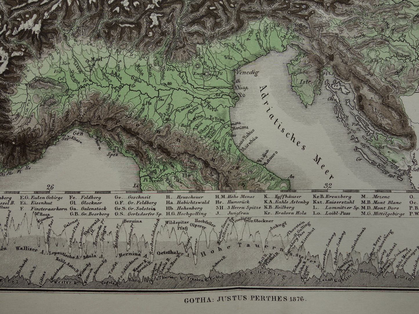 DUITSLAND oude kaart van Centraal Europa en Duitsland in 1876 originele antieke hoogtekaart Alpen Bergen Rivieren Geologie met jaartal te koop