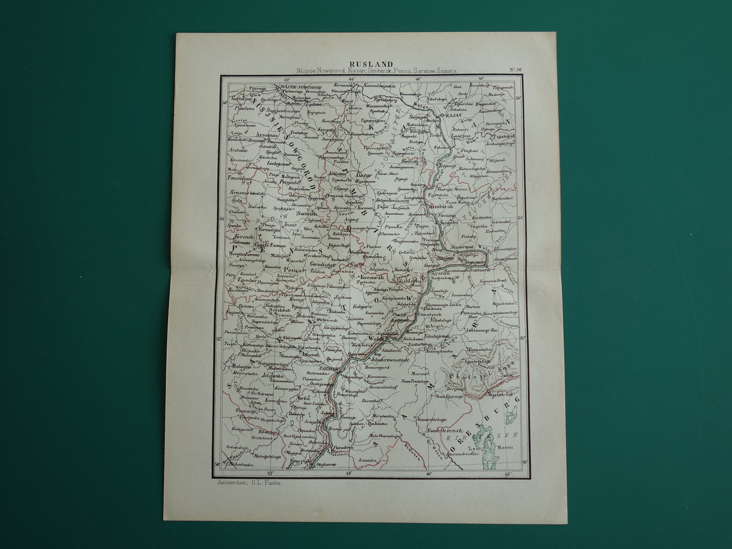 RUSLAND oude landkaart Wolga Kazan Saratov originele antieke Kuyper kaart uit 1882 vintage Nederlandse kaarten