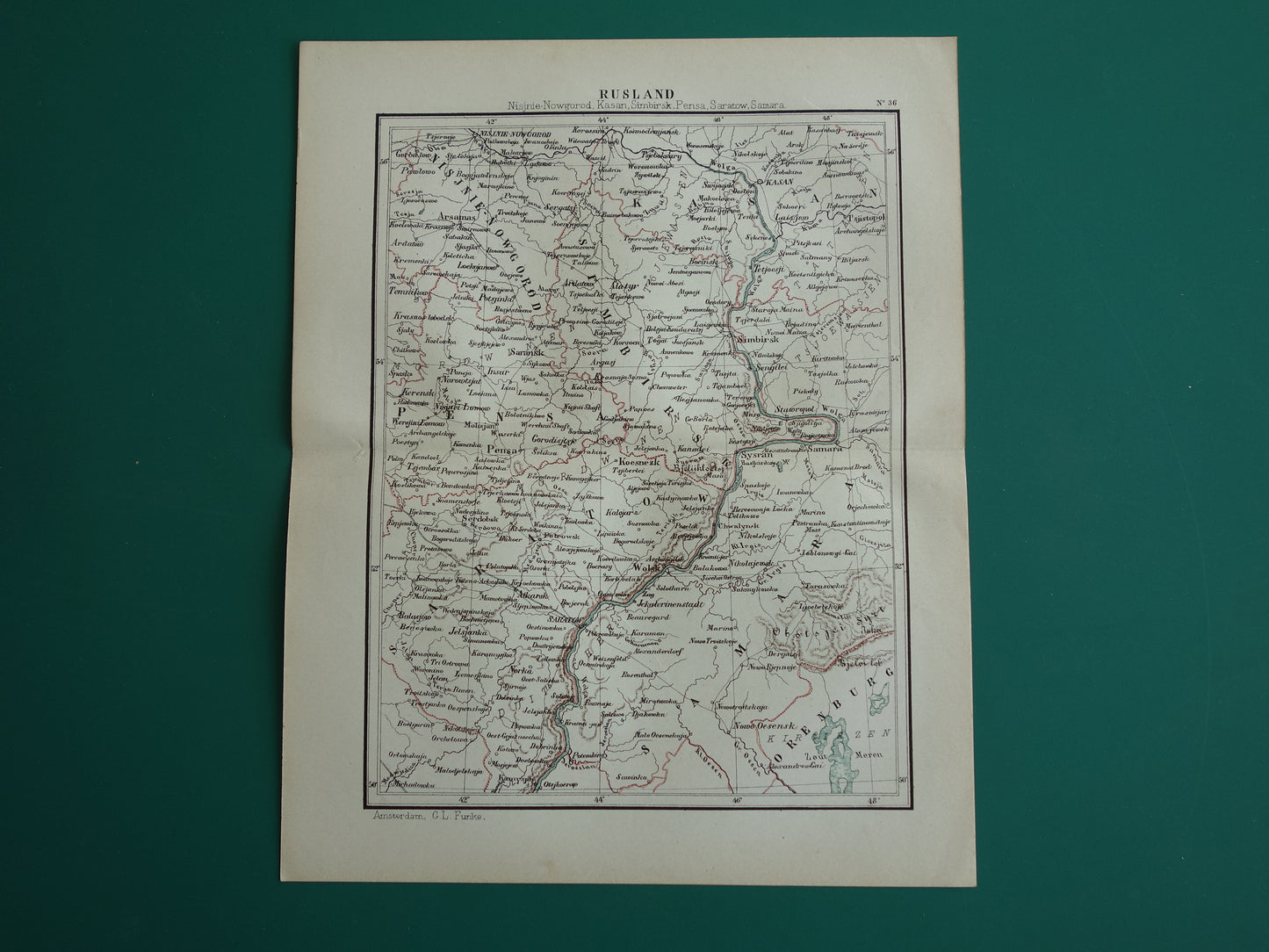 Nisjnie-Nowgorod, Kasan, Simbirsk, Pensa, Saratow, Samara Kuyper kaart 1882

