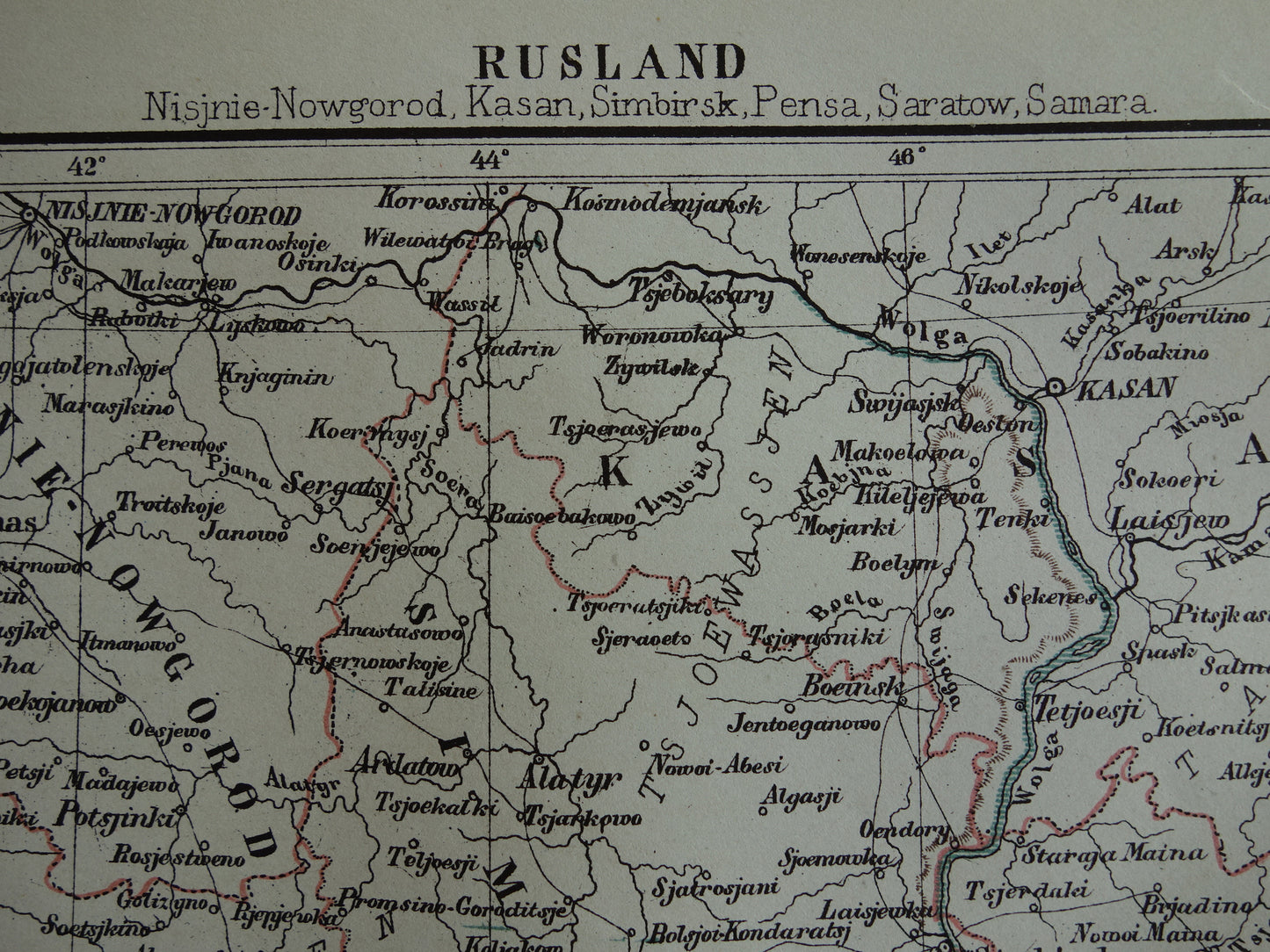 RUSLAND oude landkaart Wolga Kazan Saratov originele antieke Kuyper kaart uit 1882 vintage Nederlandse kaarten