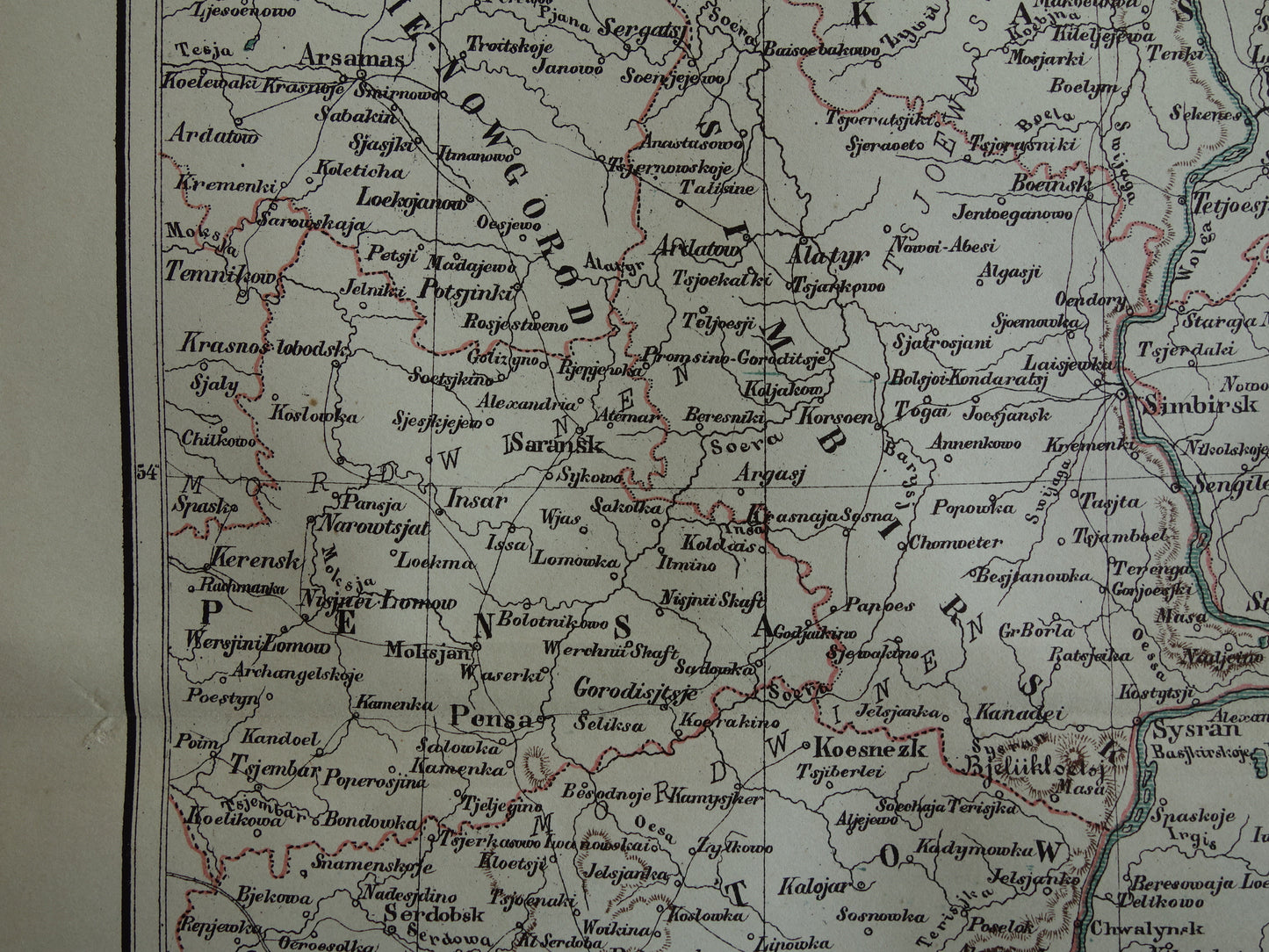RUSLAND oude landkaart Wolga Kazan Saratov originele antieke Kuyper kaart uit 1882 vintage Nederlandse kaarten