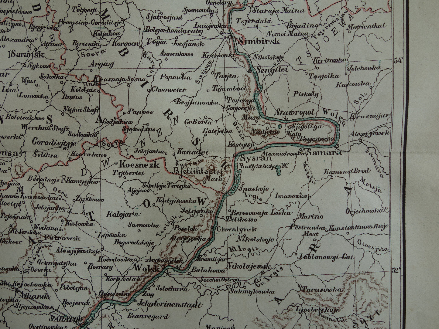 RUSLAND oude landkaart Wolga Kazan Saratov originele antieke Kuyper kaart uit 1882 vintage Nederlandse kaarten
