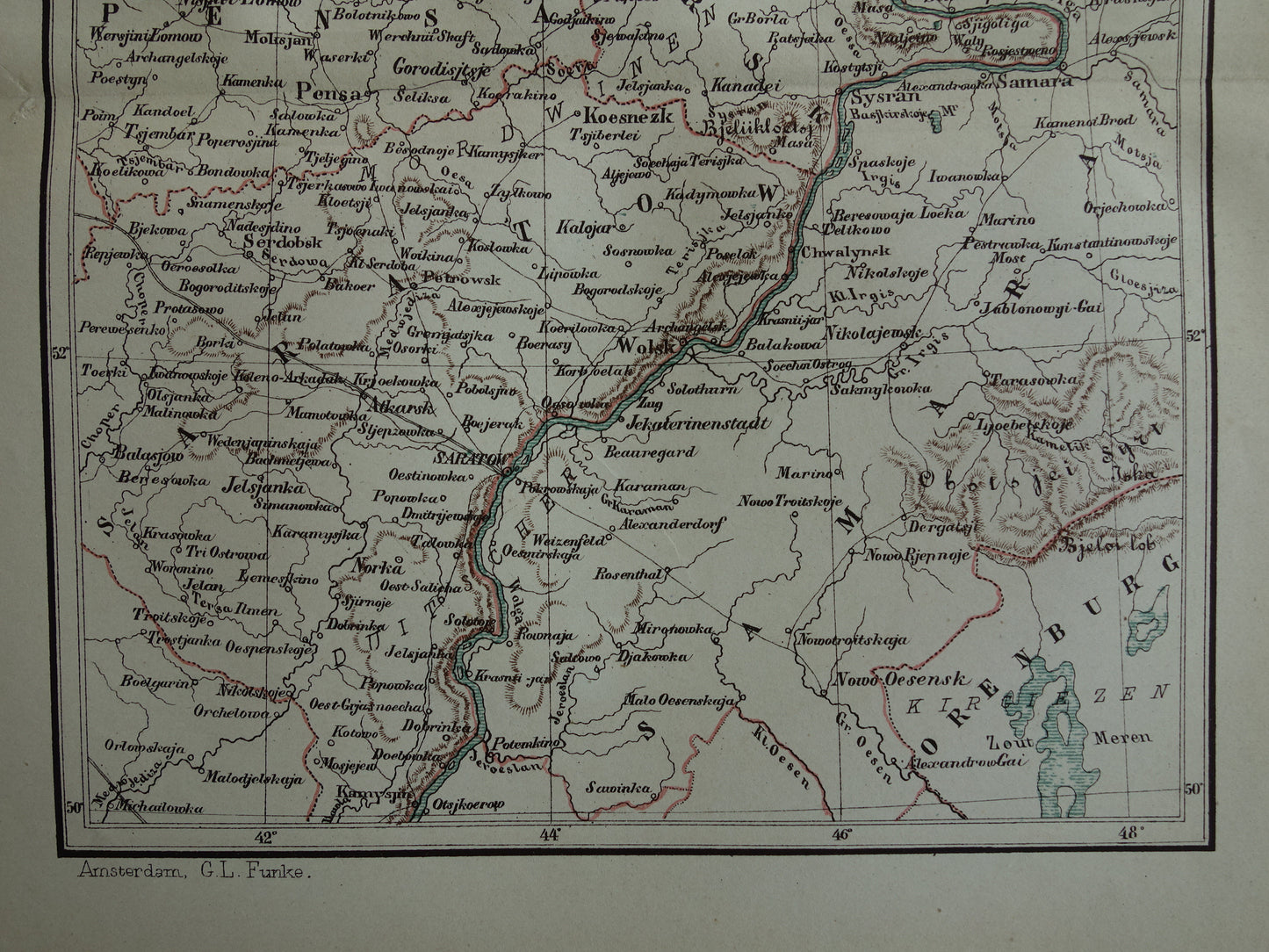 RUSLAND oude landkaart Wolga Kazan Saratov originele antieke Kuyper kaart uit 1882 vintage Nederlandse kaarten
