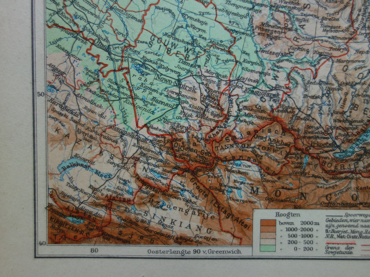 SIBERIE oude kaart van Siberië Nederlandse vintage landkaart uit 1937 Aziatisch Rusland