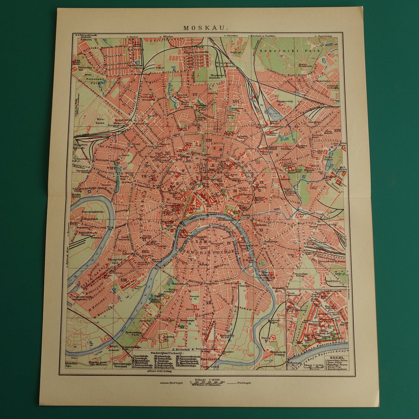 MOSKOU Oude kaart van Moskou uit 1910 originele Nederlandse antieke plattegrond
